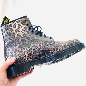 Leopard print Doc Marten combat boots